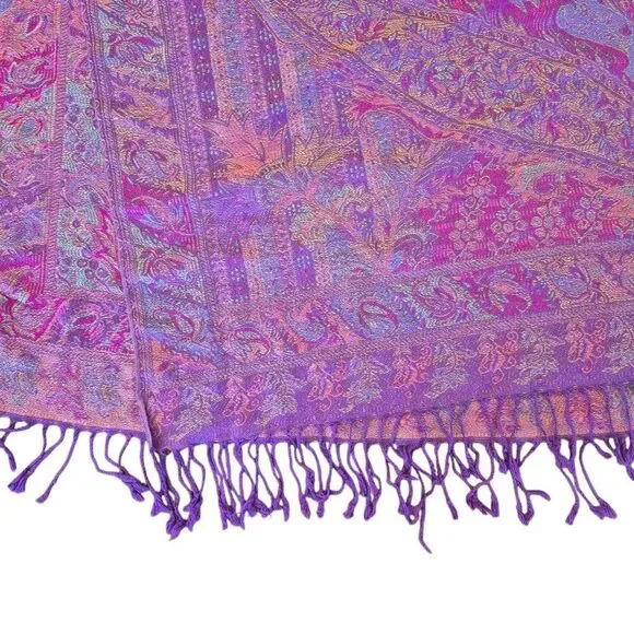 Pashmina Magenta 100% Cashmere Scarf w Fringe - Picture 2 of 7